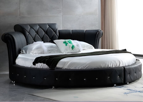 Leather upholstered chesterfield design marriage round double bed for marriage couple in modern style made of real wooden frame