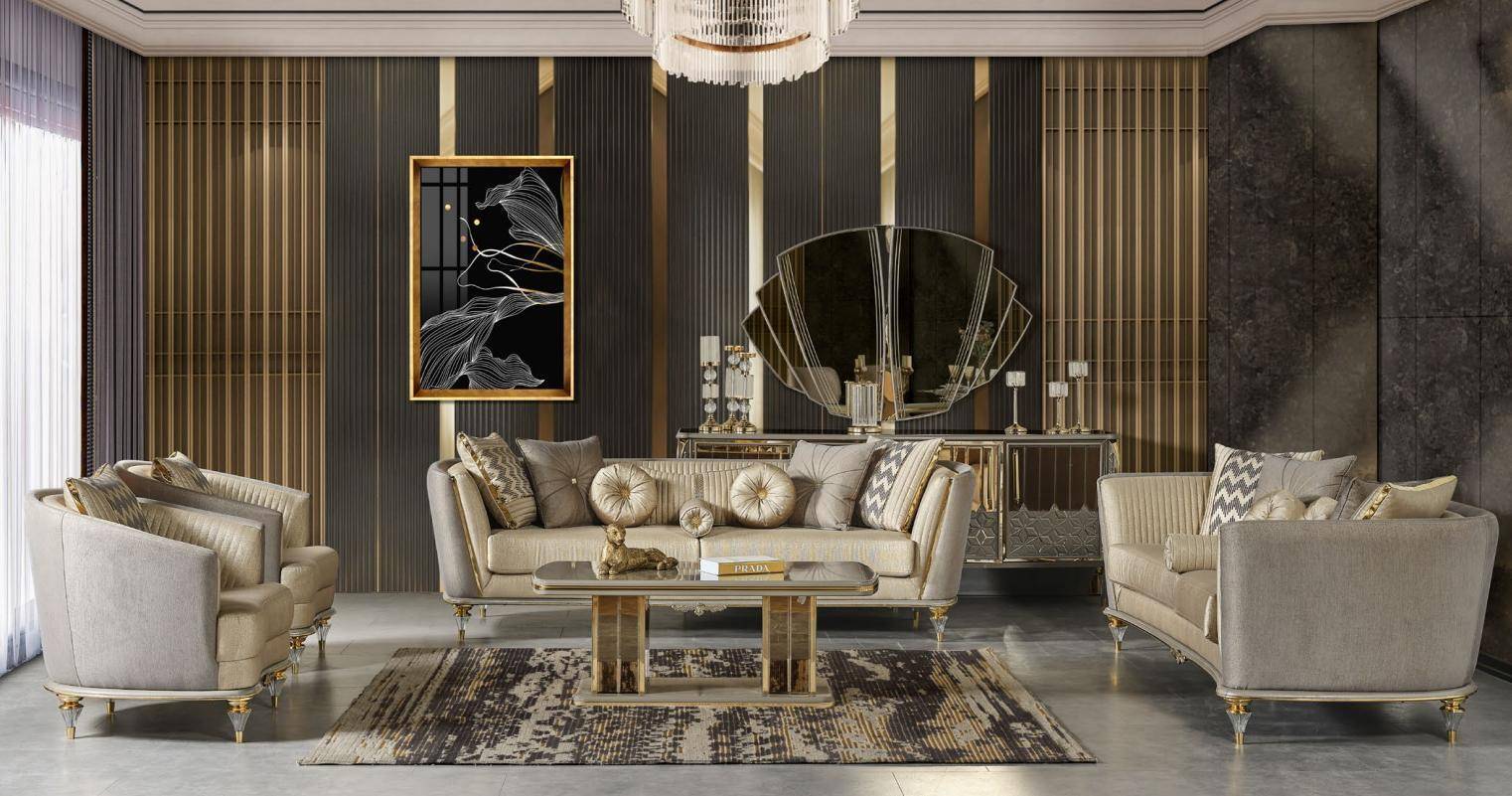 Couch set sofa set three-seater armchair beige luxury fabric sofa 5 pieces