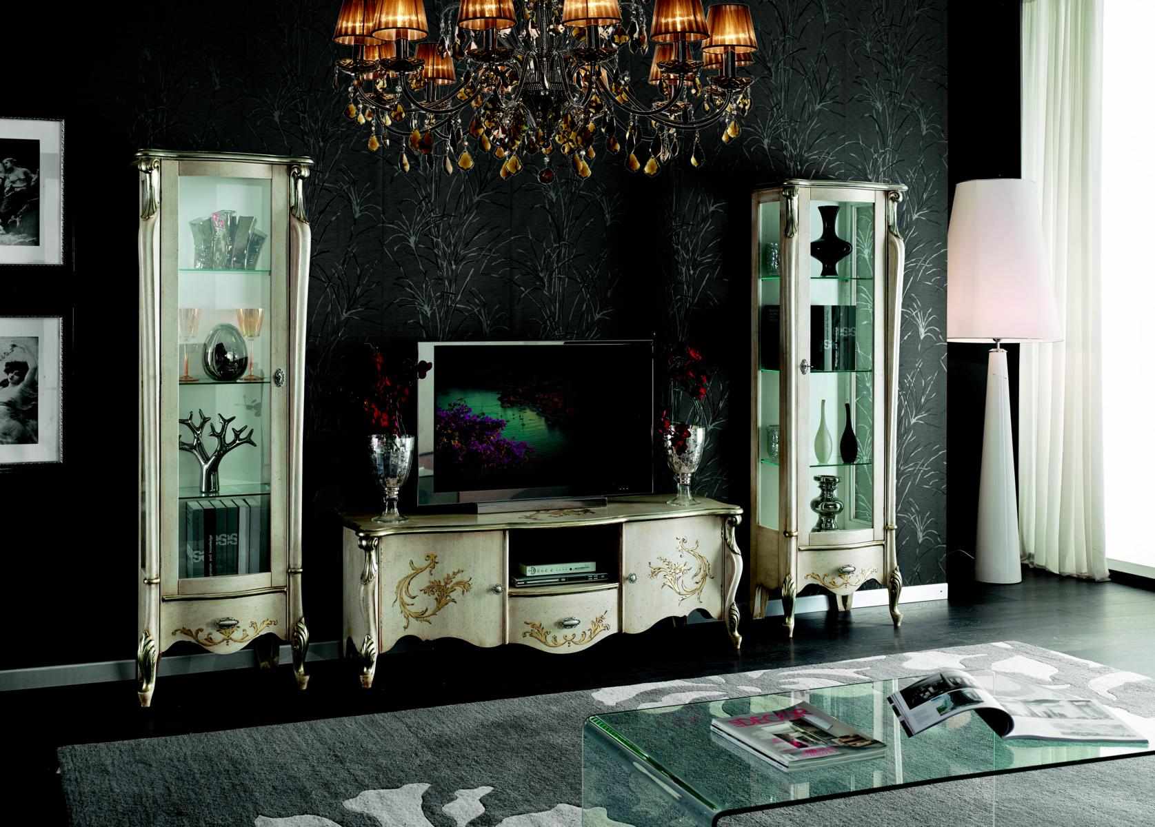 Chic set of 3 pieces Rtv with 2x showcase Italian furniture classic style