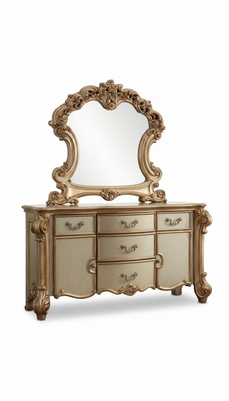 Elegant gold baroque-style vanity table with large mirror immediately SOFORT