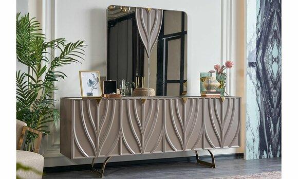 Sideboard set with mirror dining room wood brown cabinet