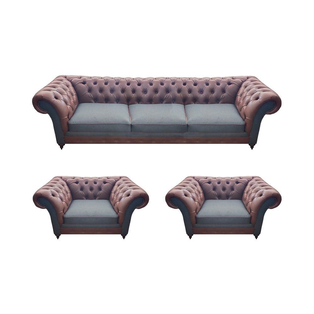 Leather sofa set 3-piece seater modern complete set upholstered set Chesterfield