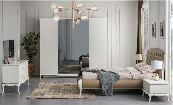 Bedroom group double bed set bed frame bed set 6 pieces white