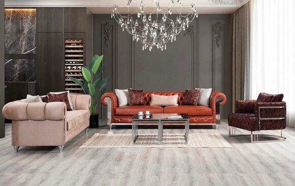 Chesterfield sofa set three-seater brown sofa set upholstered sofa