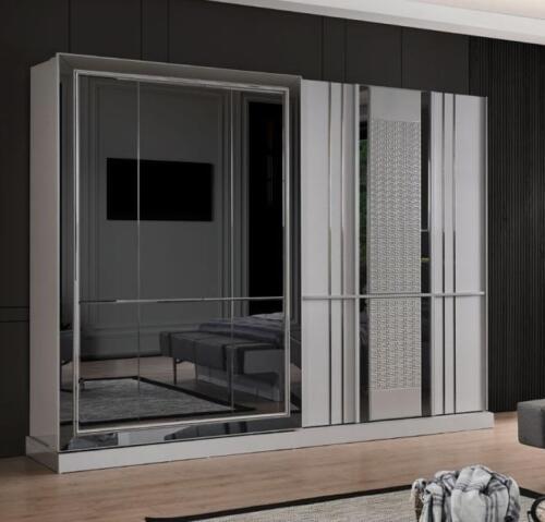 Modern Wardrobe Cupboard Bedroom Closets Gray Wood Mirror