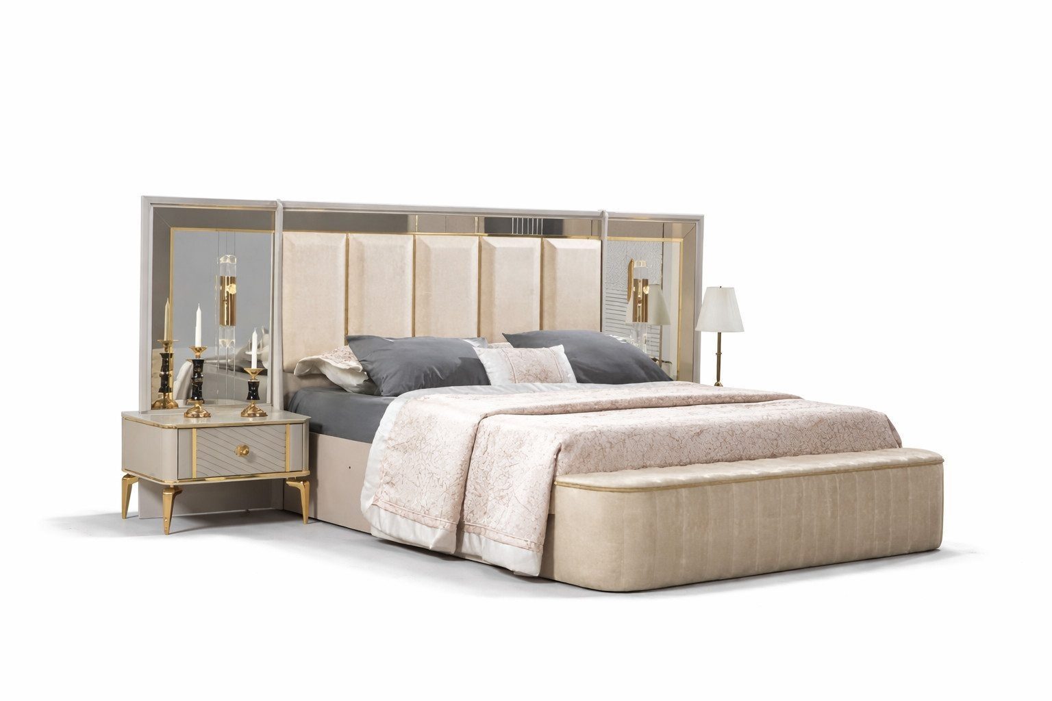 Luxury Bedroom Set Upholstered Bed Gold Frame Fabric Headboard Modern Ready SOFORT