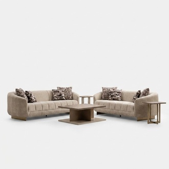 2x 3-seater sofas, coffee table & side tables – stylish set for the living room