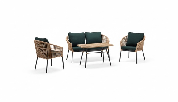 2-seater sofas coffee table green 2x armchairs modern rattan luxury garden furniture