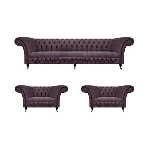Chesterfield Design Luxus Polster Sofa Couch Sitz Garnitur Polster Stoff Textil