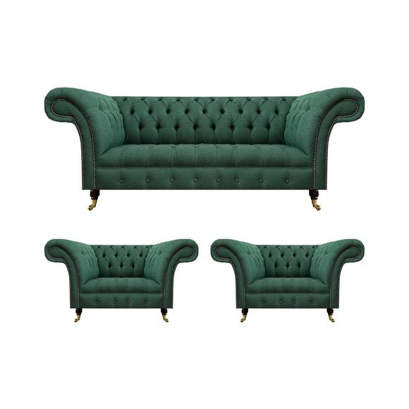 Complete set 3-piece living room 2x armchair with three-seater sofa couch Chesterfield