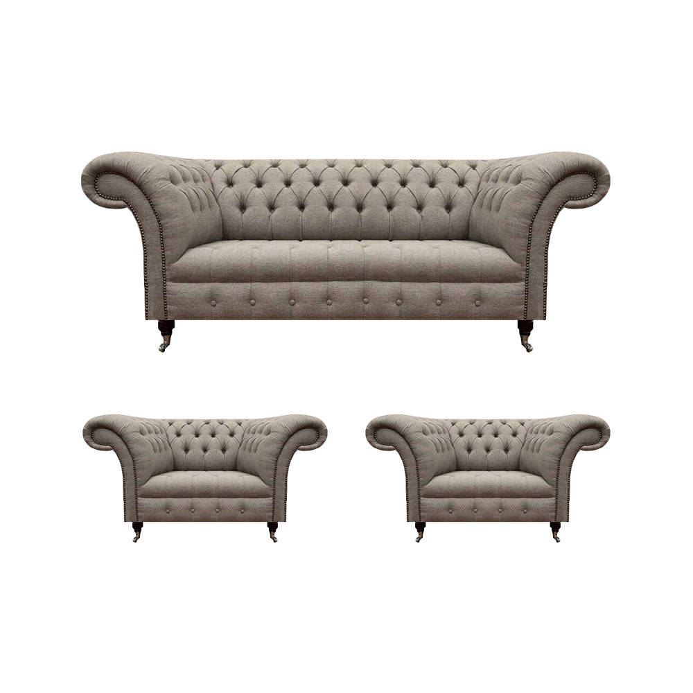 Chesterfield sofa set luxury three seater sofa textile 2x armchair living room