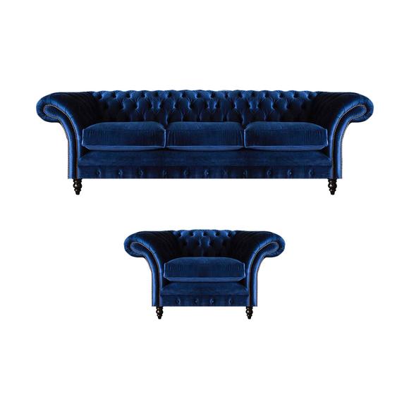Textile Fabric Design Sofa Upholstery Couch Blue Three-Seater Sofa Armchair Chesterfield