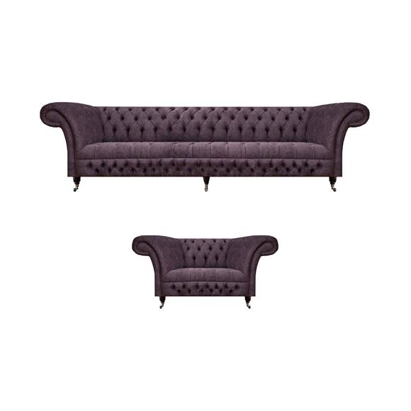 Set 2-piece design three-seater sofa luxury armchair Chesterfield living room