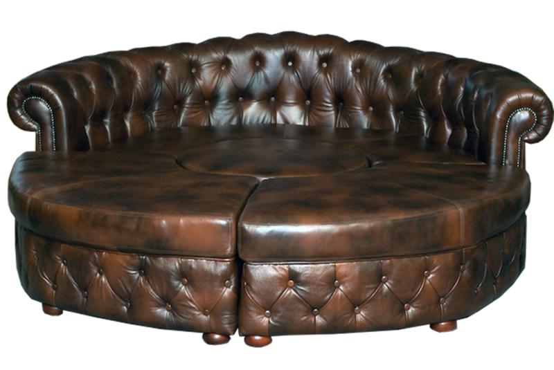 Chesterfield Round Leather Sofa Living Room 3-in-1 Unique Shape New Classic Brown Couch Comfortable