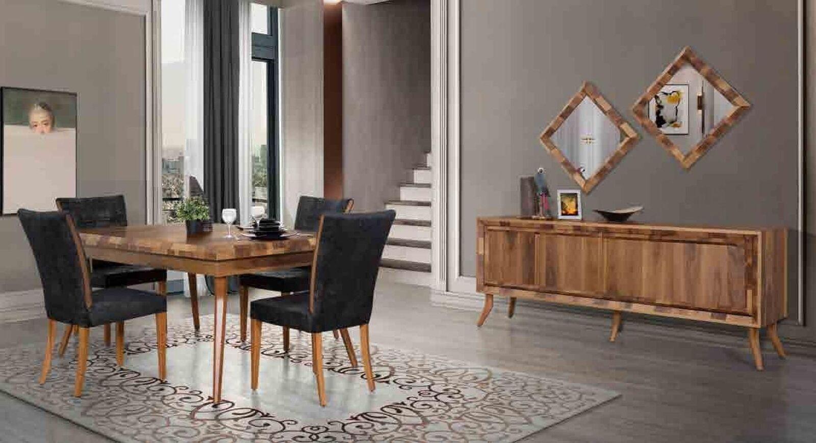 Dining room set dining table 4 chairs sideboard tables wood design group set 6 pieces