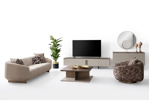 3-seater + 1-seater, coffee table, and TV lowboard – stylish living room set