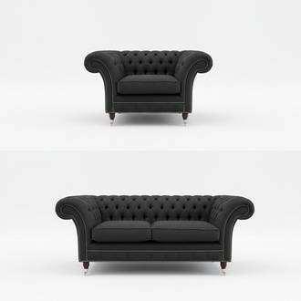 Chesterfield Sofa Set 3+1 Seaters Classic Grey Textile Couches Comfortable Furniture New