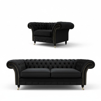 Classic Chesterfield Sofa Set 3+2+1 Seaters Textile Upholstered Grey Couches New