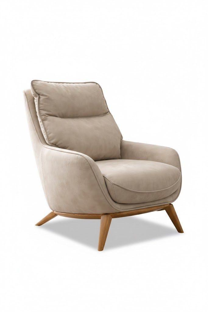 Armchair Elegant beige recliner with solid wood feet ready to ship SOFORT