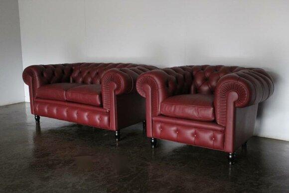 Chesterfield 2+1 Seaters Sofa Set Classic Bordeaux Red Faux Leather Comfortable Couches New