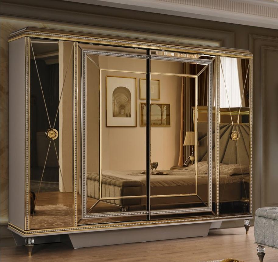 Wardrobe Bedroom Wardrobe Luxury Wardrobes Four Doors Gold Mirror