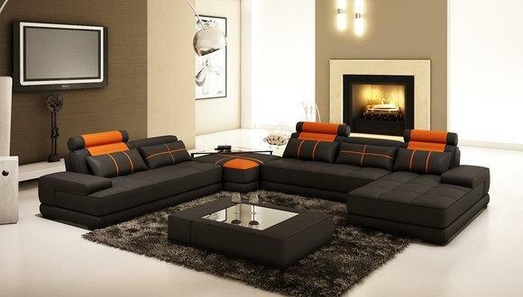 Designer Upholstered Leather Sofa Couch U-Shape Modern Sofa Living Landscape Corner 5005D_2