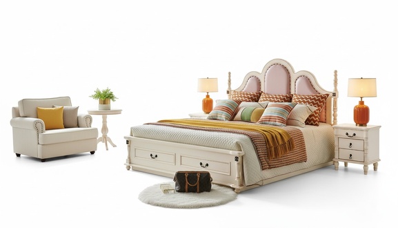 3pcs Set Bedroom 2xNightstand Wood Designer Bed Luxury Classic New