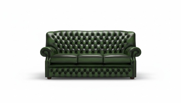 Chesterfield Antique Style Sofa 3-Seater Classic Green Faux Leather Comfortable With Cushions New