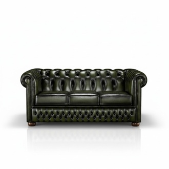 Sofa 3-Seater Living Room Chesterfield Couch Dark Green Faux Leather Comfortable New