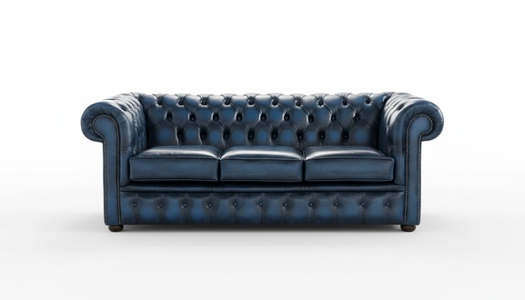 Classic Sofa 3-Seater Chesterfield With Buttons Dark French Blue Faux Leather Comfortable Couch New