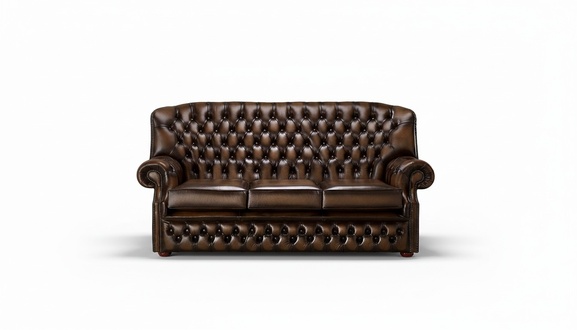 Chesterfield Classic Sofa 3-Seater Dark Brown Leather Luxurious Royal Design With Cushions Comfortable New