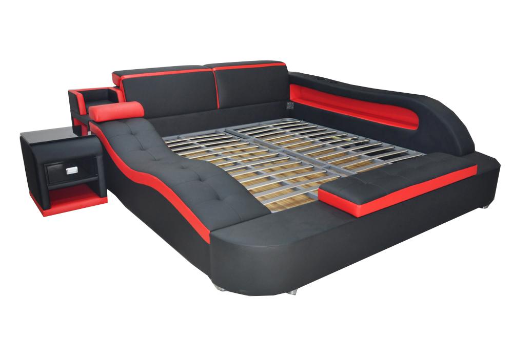 Double Luxury Leather Bed +USB Upholstery Beds Modern Multifunction LB8840