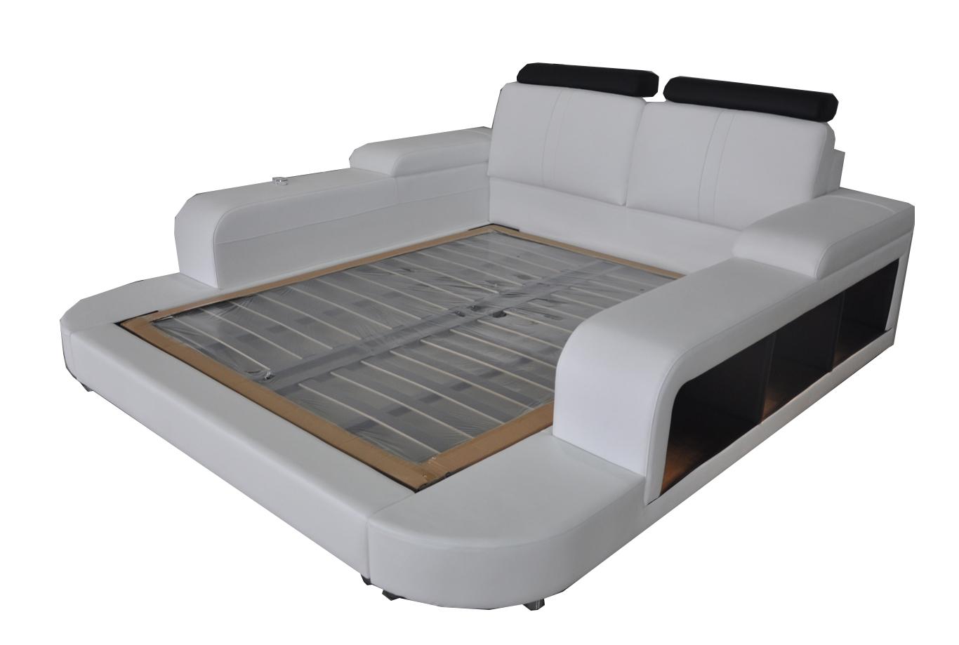 Design Bed XXL Big Leather Upholstery Beds Hotel Multifunctional Shelf USB