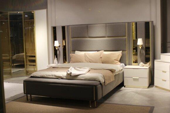 Luxury bedroom set bed + 2x bedside tables + bench design furniture 4 pcs. new