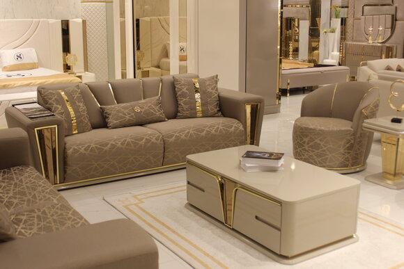 Sofa Set 3+1+1 Seater Textile Wood Sofa 3 Seater Modern Armchair Complete Set