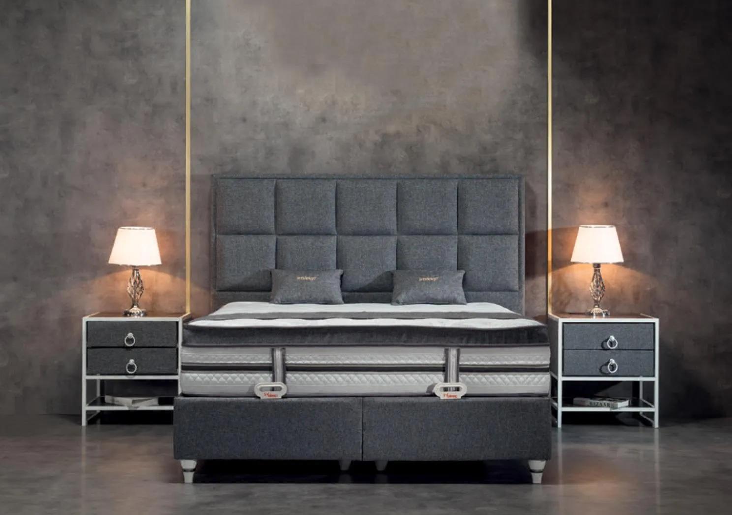 Bedroom set gray bed design modern luxury 2x bedside tables 3 pcs.