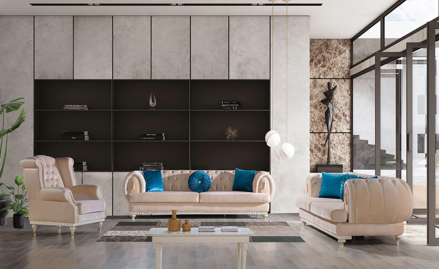 Beige sofa set 3+2+1 seater Luxury upholstered couches Stylish furniture