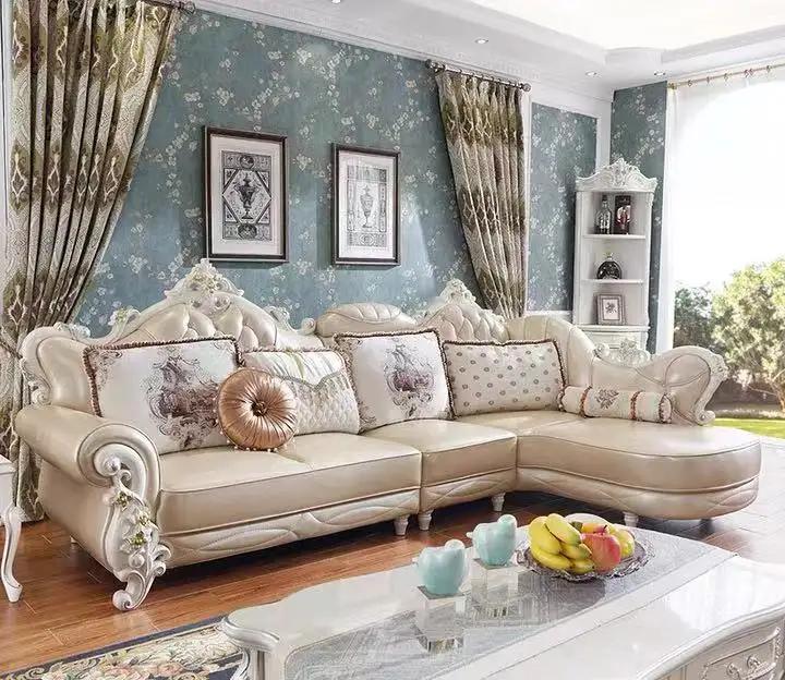 Corner Sofa L Shape Living Area Couch Furniture Leather Wood Sofa Chesterfield