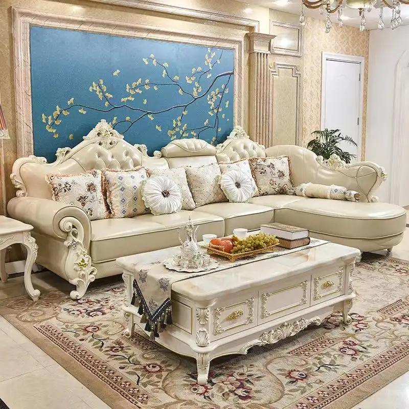 Living Room Sofa Corner Sofa L Shape Couch Furniture Leather Wood Sofa Chesterfield