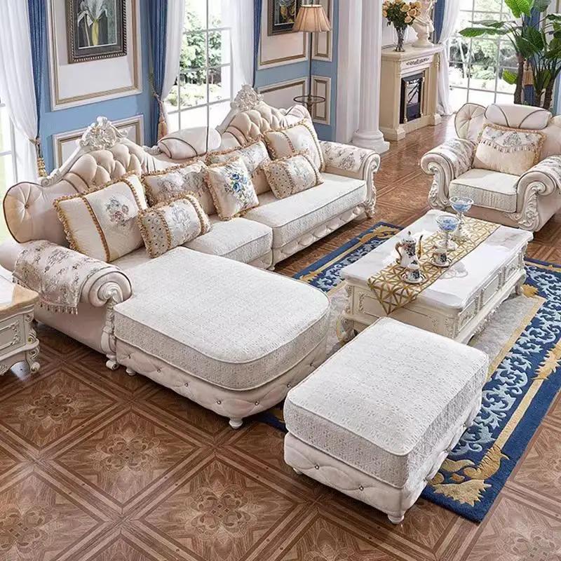Corner Sofa L Shape Armchair Stool Wood with Textile Baroque Rococo