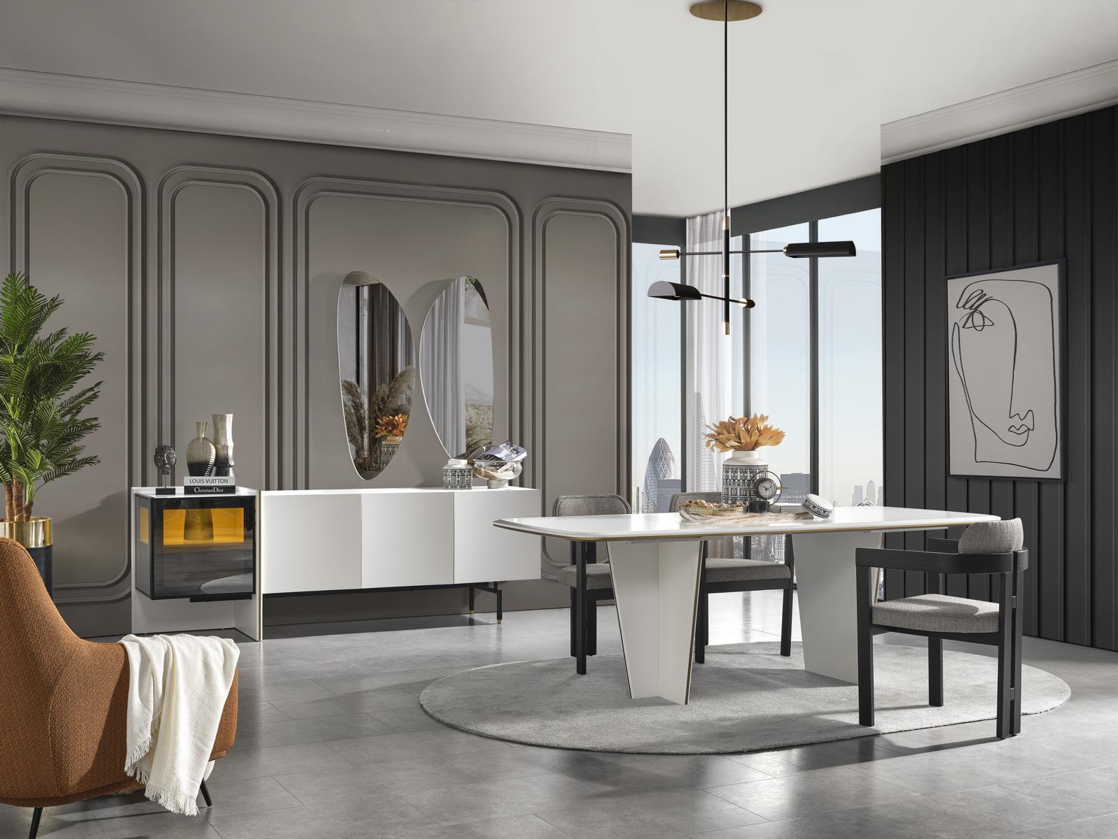 Dining set Dining room Dining table Luxury chairs Dining area 9 pcs White