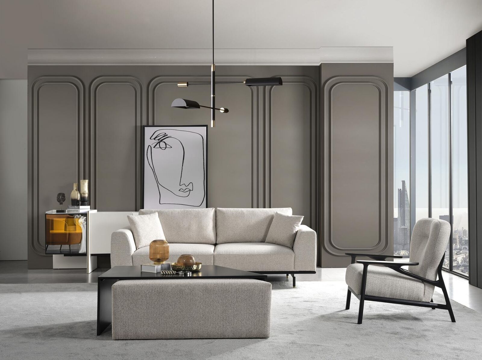 Modern white sofa set three seater armchair set upholstered furniture living room