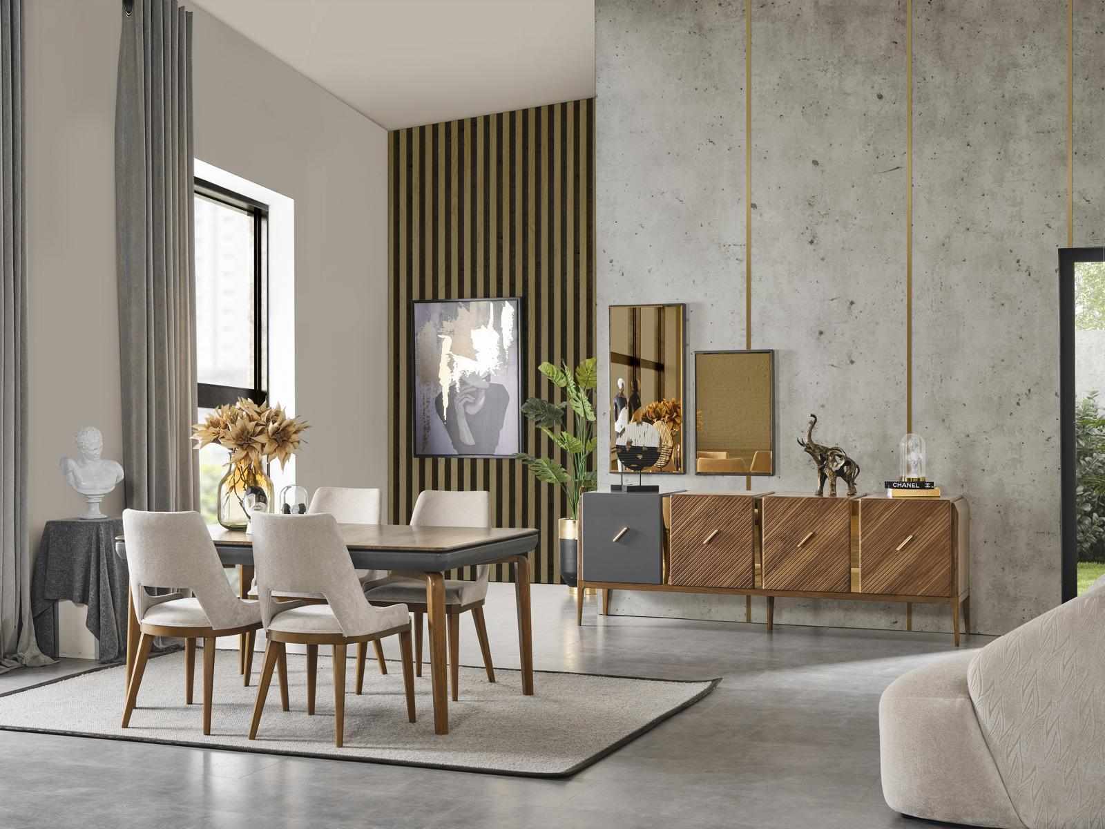 Set dining set dining room dining table luxury chairs dining corner 6 pcs brown