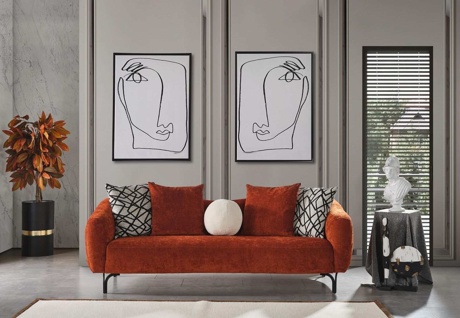 Three seater sofa 3 seater sofas design modern fabric orange living room
