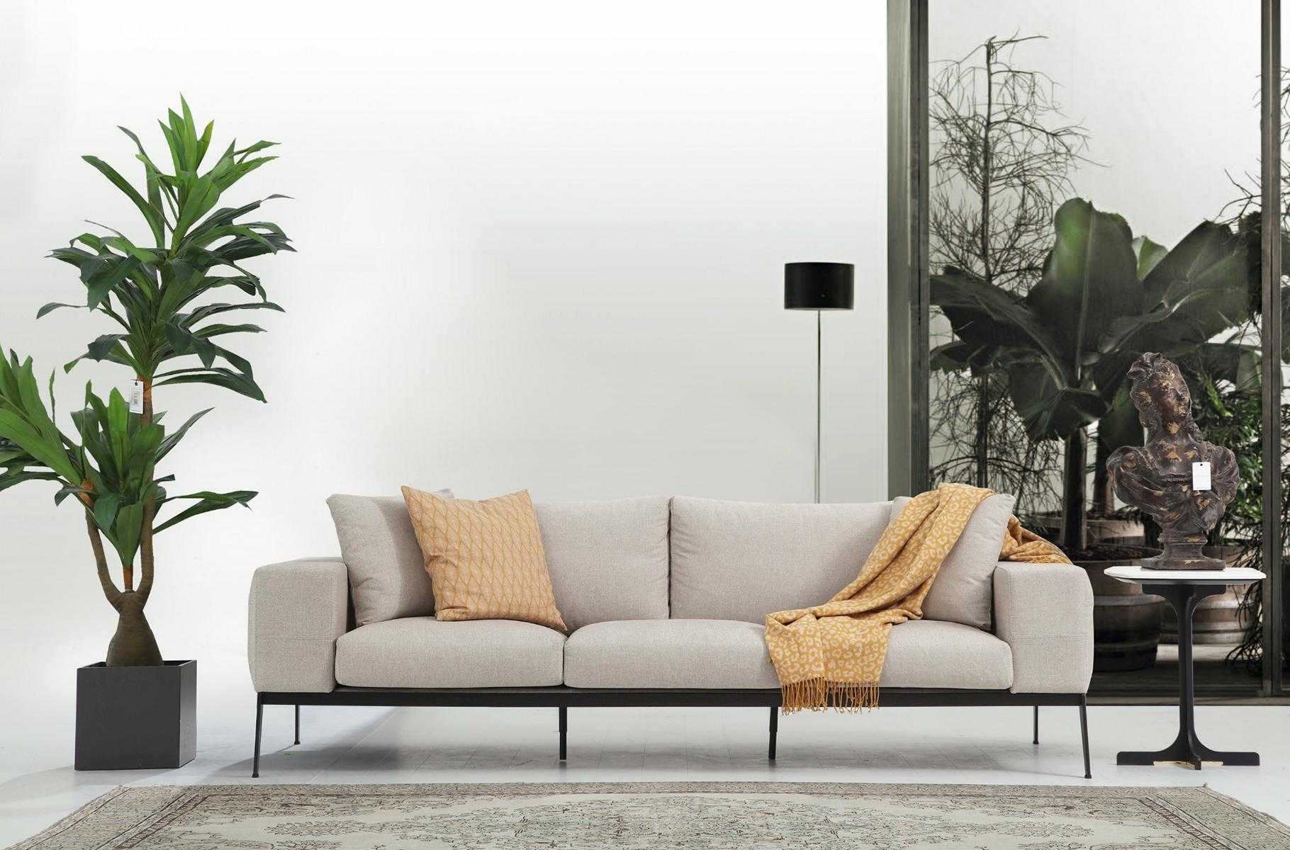 Three Seater Sofa 3 Seater Sofas Beige Fabric Living Room Luxury Modern