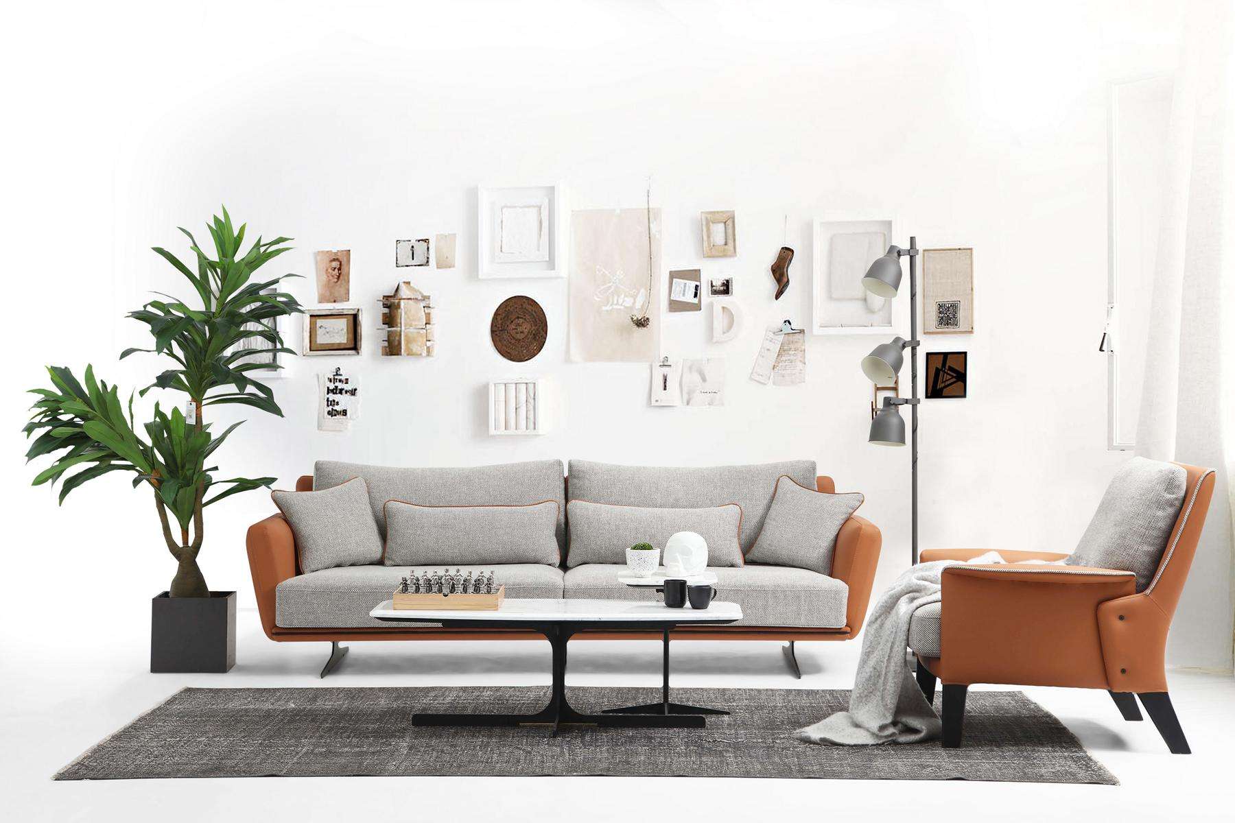 Sofa Set 21 Seater Living Room Sofa Orange Fabric Armchair Two Seater