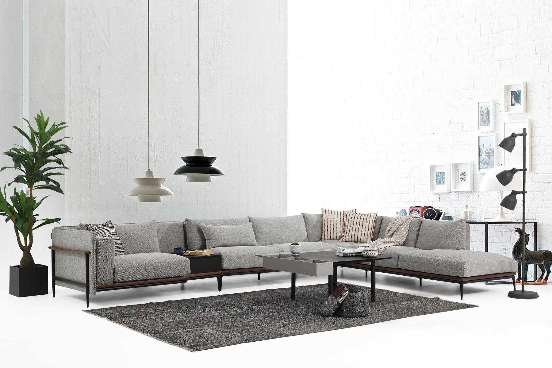 Corner Sofa L-shaped Sofa Grey Modern Fabric Design Living Room Polyester XXL
