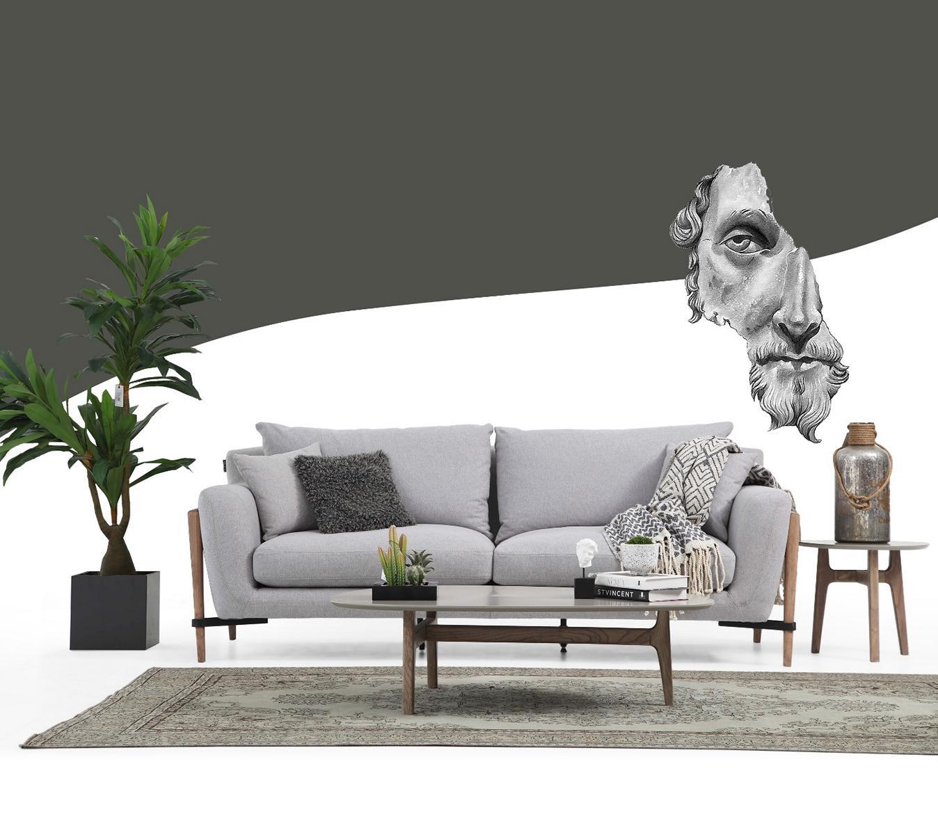 Four Seater Sofa 4 Seater Fabric Sofas Modern Design Living Room Grey