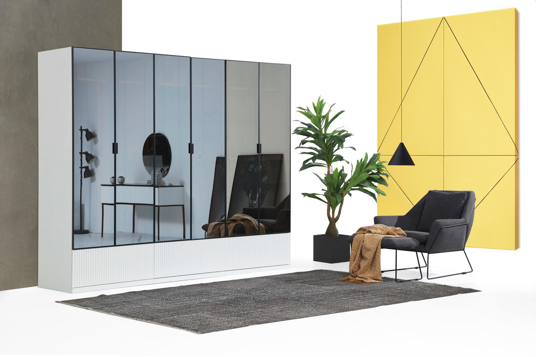 Wardrobe Wardrobe Wood Modern White Mirror Clothes Bedroom