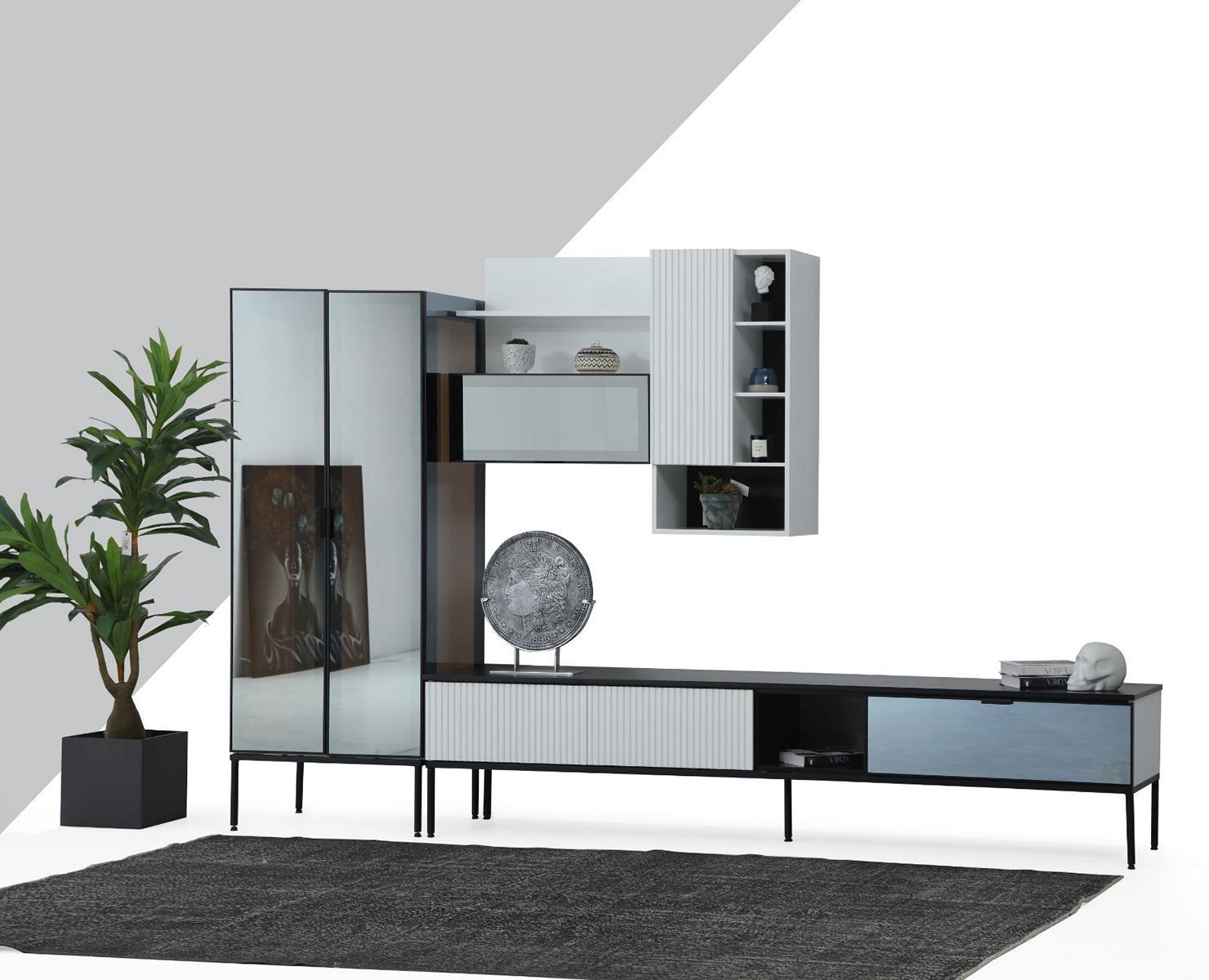 Wall Unit TV Stand RTV Lowboard Showcase Wood Modern White Living Room